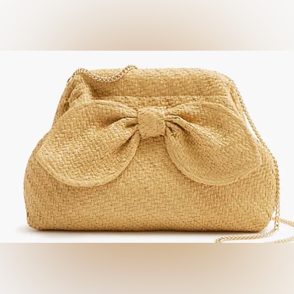 J. Crew Handbags - J. Crew Straw Bow Shoulder Bag in Natural Tan